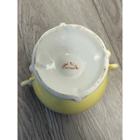 Vintage Betson Hand Painted Porcelain Lidded Box Bird & Flowers Yellow Pink Gold - Picture 8 of 10